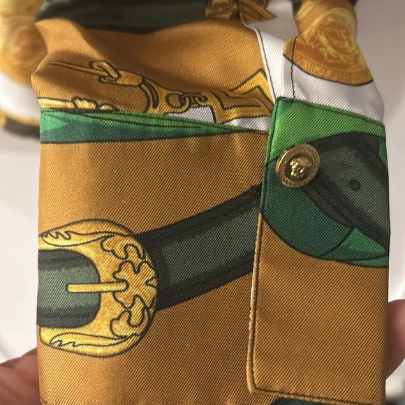 Versace NWOT 100% Silk Chain harness and Greek key Button Down Blouse - Picture 4 of 5